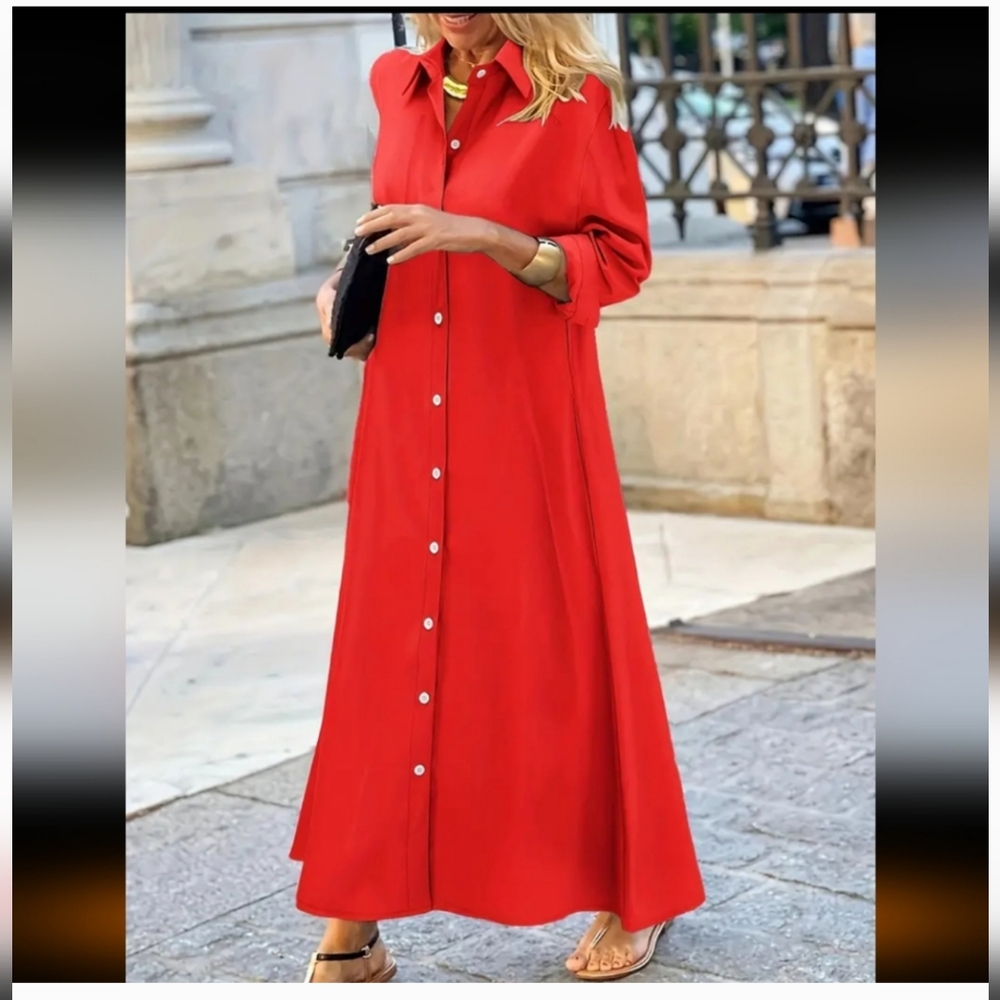 🛑BOGO FREE 🆕Chic Full Length Collared Shirt Dress - Picture 6 of 8